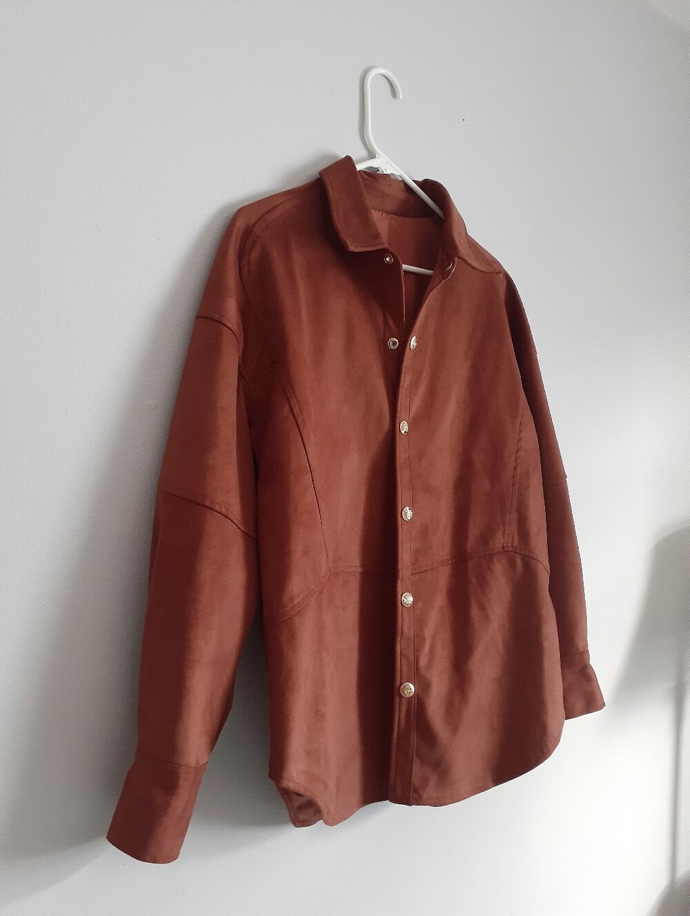 Women's Suede Rust Button Up Jacket - Picture 4 of 4